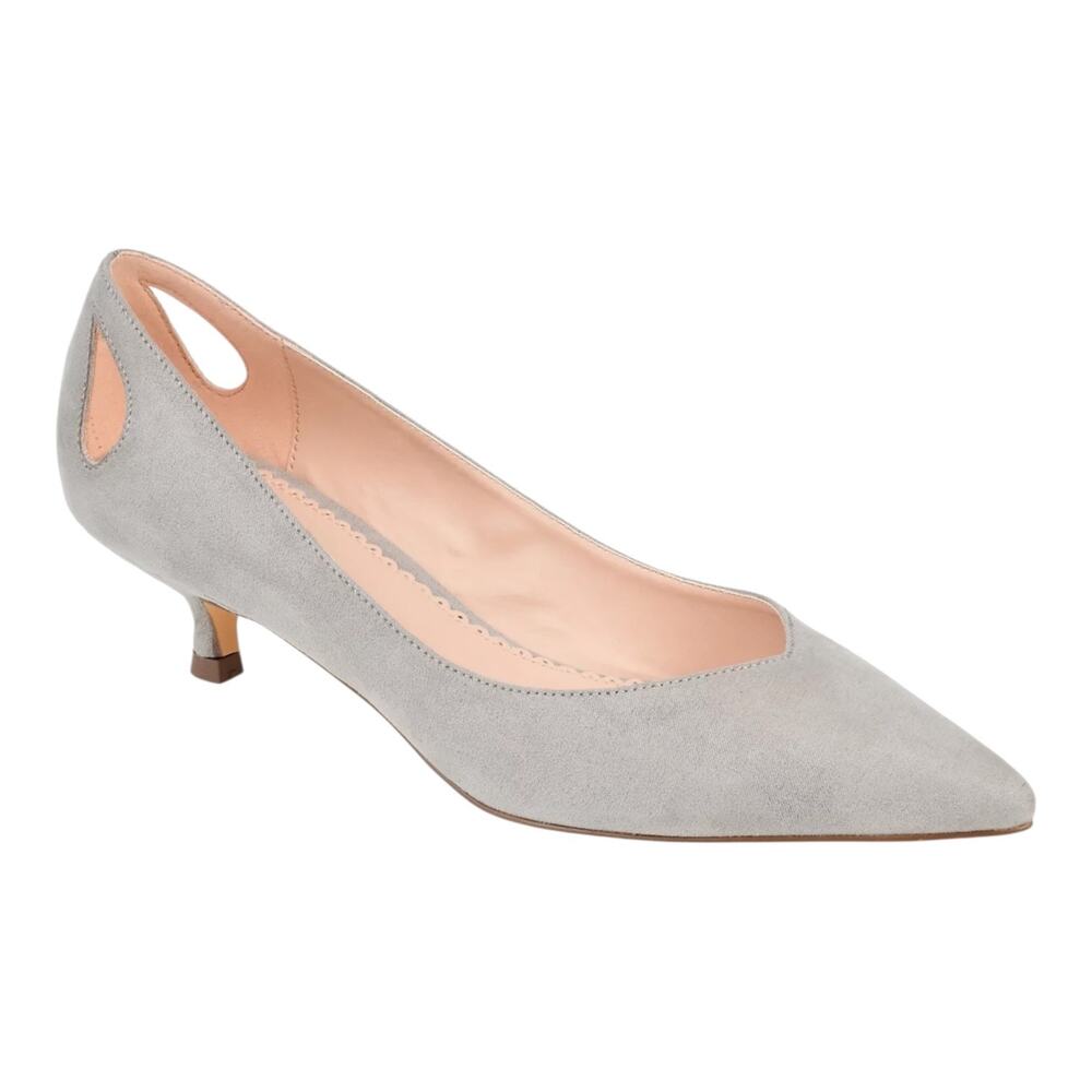 Journee Women's Goldie Pointed Toe Kitten Heel Pumps Gray Size 7